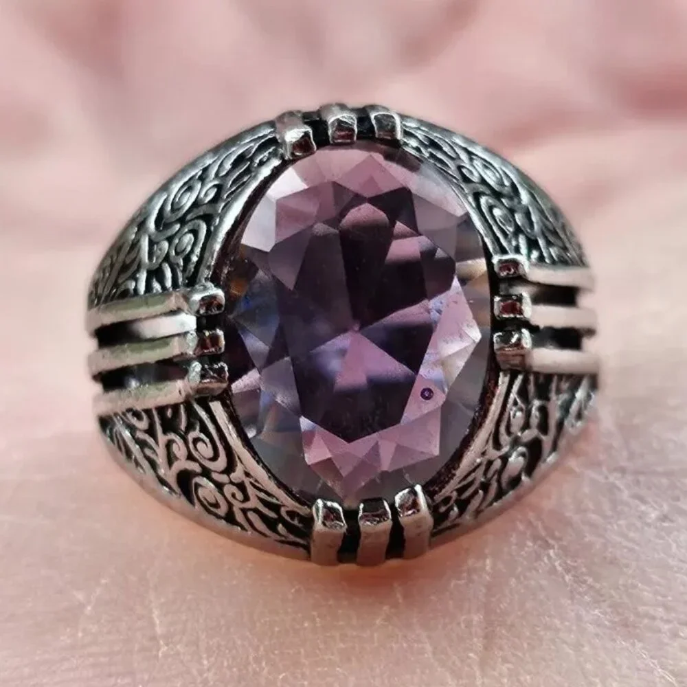 Turkish style Rings Fashion Jewelry Silver Tone W/ Faux Purple Crystal Size 7